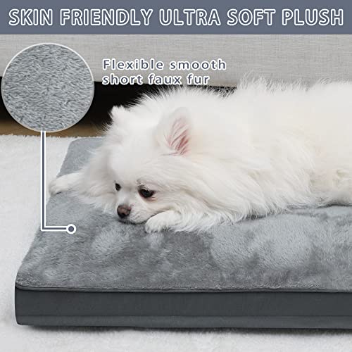 Dog Crate Bed Waterproof Deluxe Plush Dog Beds with Removable Washable Cover Anti-Slip Bottom Pet Sleeping Mattress for Large, Medium, Jumbo, Small Dogs, 29 x 18 inch, Gray - color: Grey, size: 29.0"L x 18.0"W x 3.0"Th