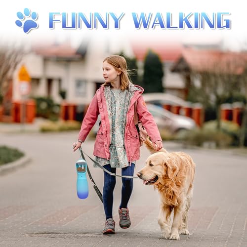2-in-1 Dog Water Bottle Portable, Food Grade Travel Dog Bowls with Food Container, 19Oz Dog Water Bowl Dispenser, Hiking Essentials, Puppy Stuff Dogs Accessories Girl Boy (Blue)