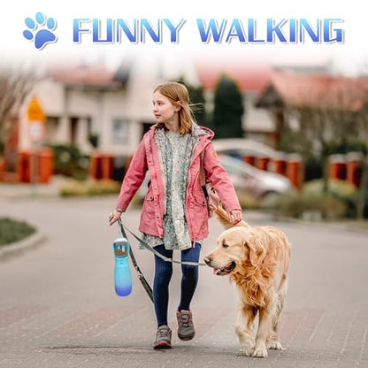 2-in-1 Dog Water Bottle Portable, Food Grade Travel Dog Bowls with Food Container, 19Oz Dog Water Bowl Dispenser, Hiking Essentials, Puppy Stuff Dogs Accessories Girl Boy (Blue)