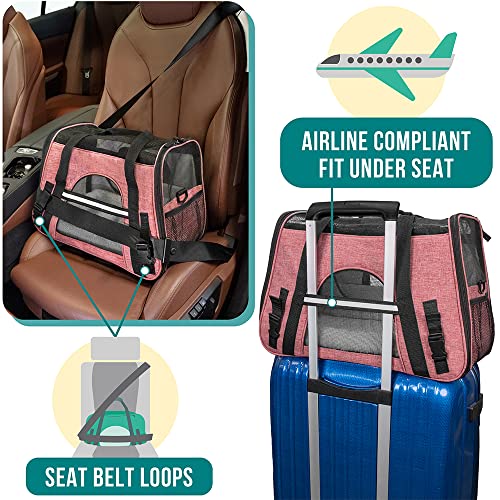 PetAmi Airline Approved Pet Carrier for Cats & Small Dogs, Soft Sided TSA Travel Carrier Bag with Sherpa Bed, Breathable Mesh Ventilation, Collapsible Bowl, Up to 18 lbs, Small Heather White Red - color: Light Red, size: Small - 17"L x 10.2"W x 11.2"H