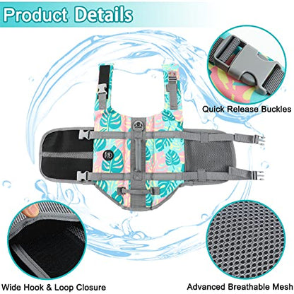 EMUST Dog Life Vests, Adjustable Pet Life Jacket with Rescue Handle, Dog Flotation Vest for Small/Medium/Large Dogs, XS, Greenleaf - color: GreenLeaf, size: XS