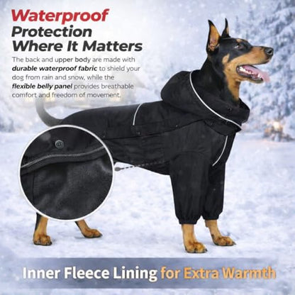 LOVELONGLONG Fleece-Lined Dog Raincoat with Removable Hood – Waterproof Winter Full Body Dog Jacket – Windproof Snowproof Cold-Weather Suit – Black-F XS - color: Black-Fleeced, size: XS (Back 10.5")