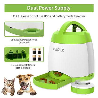 PETGEEK Automatic Dog Treat Dispenser with Button - Puzzle Memory Training Feeder, Pet Geek Button Treat Food Dispensing Toys Interactive, Iq Training Dog Feeder (Green) - color: Green 2