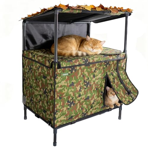 4-Season Cat House - Waterproof Outdoor Pet Shelter & Indoor Cat Cave - Removable Heating Pad for Winter, Cooling Mat Compatible for Summer - Secure Sanctuary for Feral & Home Cats - color: Camouflage, size: with Heating Pad