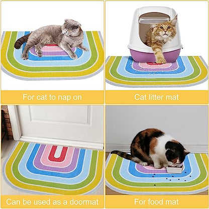 Cat Litter Mat Quality Litter Box Mat Large Non-Slip Cat Litter Mat Litter Trapping Mat Soft Kitty Litter Mat Compatible Two Litter Boxes Cat Products Easy to Clean,Rainbow,L - color: Rainbow, size: L(33.5" x 22.4")