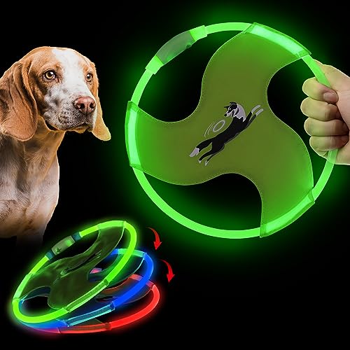 Dog Flying Disc Flyer Dog Toys, Glow in The Dark Nylon Dog Toy with 3 Light Models, Floating Dog Ring Toys for Physical Exercise, Pet Training Throwing Playing - color: Green-1