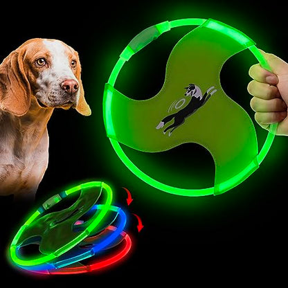 Dog Flying Disc Flyer Dog Toys, Glow in The Dark Nylon Dog Toy with 3 Light Models, Floating Dog Ring Toys for Physical Exercise, Pet Training Throwing Playing - color: Green-1