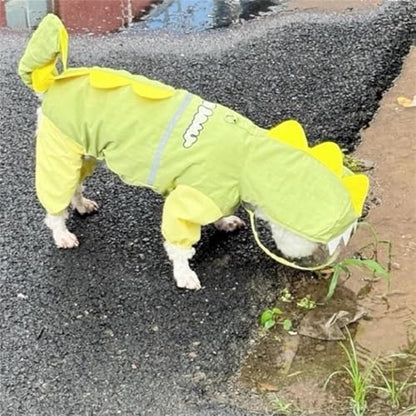 Waterproof Dog Raincoat, Dinosaur Design, Full Body Protection with Elastic Trousers, for Small Dogs (Green, Large) - color: Green, size: Large