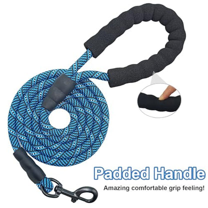 Rope Dog Leash 3/6/8/10/12/15/20/30 FT, Heavy Duty Nylon Pet Leash, Soft Padded Handle Thick Lead Leashes for Large Medium Dogs (1/2" * 6', Blue Black) - color: blue black, size: 1/2" * 6'