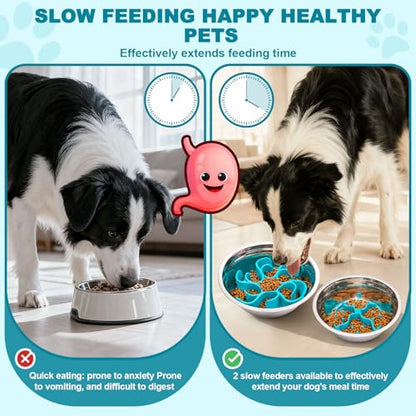 Slow Feeder Insert for Dog Bowl - 2PCS Anti-Bloat Silicone Mat with Super Suction, Slow Feeder Dog Bowls for Puppy Large Breed Dogs