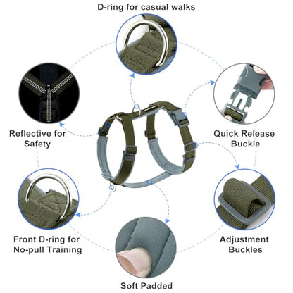 Plutus Pet No Pull Dog Harness, Adjustable Nylon Harness with Soft Padding, Reflective and Heavy Duty Dog Harness for Small, Medium, Large Dogs(Ranger Green, XS) - color: Ranger Green, size: XS