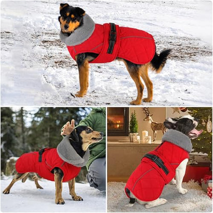 Dog Coat, Waterproof Dog Winter Jacket with Adjustable Buckle, Reflective Turtleneck Pet Snow Vest Warm Fleece Sweater for Small Medium Large Dogs - Red, L - color: Red, size: Large