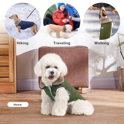 BEAUTYZOO Winter Dog Coat with Harness Built in, Warm Dog Puffer Jacket Vest Padded Fleece Cold Weather Coats Windproof Waterproof Snow Jackets Clothes for Small Medium Puppy, Green XS - color: Army Green, size: XS (Back: 10",Chest: 15")