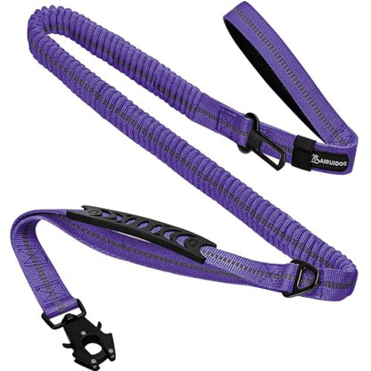 Heavy Duty Tactical Dog Leash, 4-6FT Shock Absorbing Bungee Lead with 2 Padded Handles, Metal Carabiner & Seatbelt Clip, Reflective No-Pull Leash for Medium/Large Dogs Purple - color: Purple