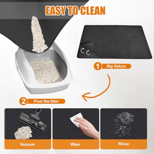 Cat Litter Mat - Extra Large XL 45"x32" Cat Litter Trapping Mat,Honeycomb Double Layer Traps Litter,Washable & Urine Proof,Non-Toxic,Soft EVA Litter Box Mat for Multi-Cat Homes(Black) - color: Black