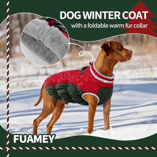 FUAMEY Dog Coat for Small Dogs,Waterproof Dog Winter Jacket with Harness Built in Puppy Cold Weather Coats Reflective Pet Vest with Zipper Warm Fleece Dogs Snowsuit Windproof XS - color: Christmas, size: XS(chest:14in)