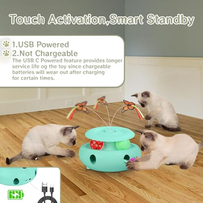 Cat Toys,3-in-1 Interactive Cat Toys for Indoor Cats,Rechargeable Automatic Interactive Cat Toy with Fluttering Butterfly,Smart Sensor 6 Holes Mice Whack-A-Mole and Track Balls,Blue - color: blue