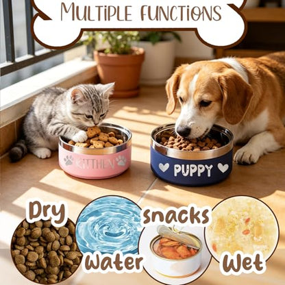 Personalized Dog Bowls with Name, BUGMKCS Customized Steel-stanless Pet Water Bowls for Both Cat & Dog, Engraved Dog Water Bowl, Durable Cute Double Layer Reinforcement Cat Food Bowl for Pets Gifts