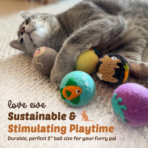 Hustle & Blush Love Ewe Felted Cat Toys 3 Pack - 2 Inch Duck & Bunny Hand Made Cute & Fun Design Kitten Wool Felt Balls for Indoor Play & Exercise - 100% New Zealand Handmade Felted Balls - color: Duck/Bunny