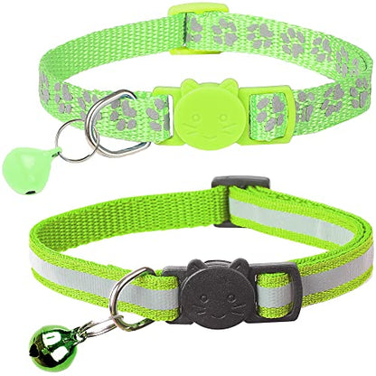2 Pack Reflective Cat Collar Breakaway with Bell,Personalized Kitten Collars,Adjustable Safety Buckle Collar for Male Cats Girls & Boys (Light Green) - color: Light Green