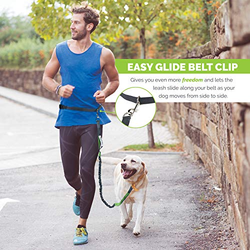 Tuff Mutt Hands-Free Waist Leash for Dog Walking, Running and Hiking, Adjustable Belt with Double Handle, Reflective Bungee Design for Large & Medium Dogs - color: gray/teal
