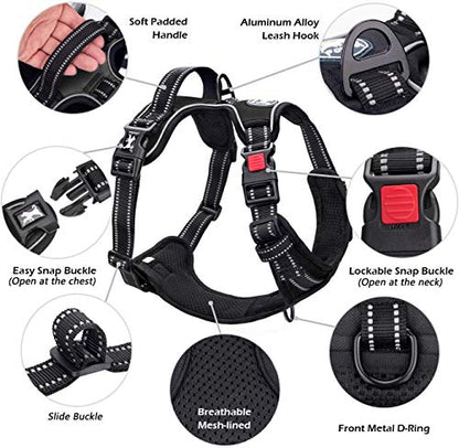 PoyPet No Pull Dog Harness, No Choke Front Lead Dog Reflective Harness, Adjustable Soft Padded Pet Vest with Easy Control Handle for Small to Large Dogs(Black,XS) - color: Black, size: XS
