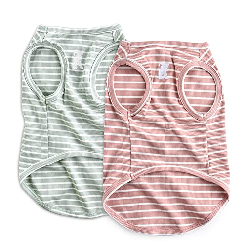 Dog Shirt Vest Lightweight Stretchy Dog T-Shirts Soft Cool Sleeveless Stripe Vests Breathable Clothes for Puppy Kitty Cats Small Medium Large Dogs 2 Pack Pink + Green [ 2XL ] - color: Pink + Green, size: 2XL-(20~30lb) | Chest(~24")