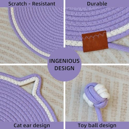Cat Scratcher Mat, Natural Cotton Rope Cat Scratching Pad, 16.9'' Round Cat Wall & Floor Scratch Pad, Durable Double - Sided Cat Scratcher, Furniture Protector for Wall, Sofa, Couch, Carpet, Violet - color: Violet
