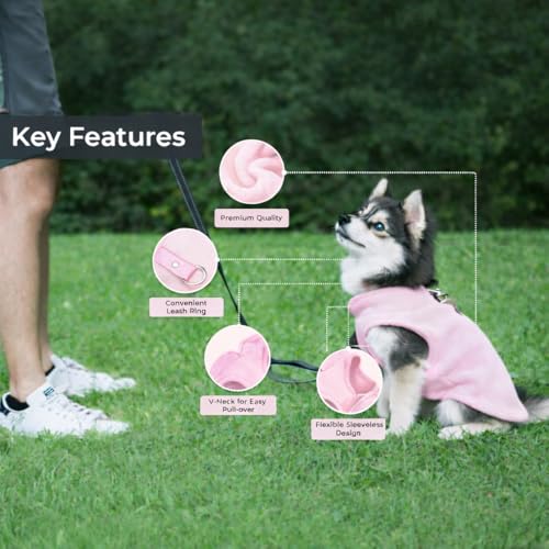 JACKO & CO - Fleece Vest Dog Sweater with Leash Ring - Soft, Warm & Lightweight Pullover Coat for Small & Medium Dogs, Puppies & Cats - Cozy Fall/Winter/Spring Pet Jacket (Pink Lemonade, XS 2-4lbs) - color: Pink Lemonade, size: XS (2-4lbs)