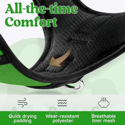 rabbitgoo Dog Harness Small Sized, No Pull Dog Vest with 3 Buckles, Adjustable Soft Padded Pet Harness with Easy Control Handle and Reflective Strips, Green, S - color: Green, size: Small