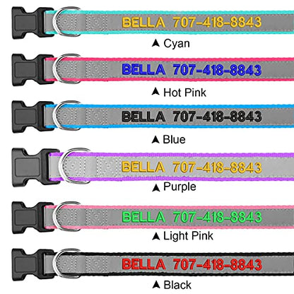 Reflective Personalized Dog Collars - Custom Dog Collar Embroidered with Name and Phone Number for Boy and Girl Dogs,Adjustable for Puppy Small Medium Large Dogs - color: Polyester