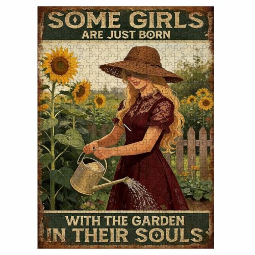1000 Pieces Jigsaw Puzzles for Adults, Some Girls are Just Born with The Garden in Their Souls Sunflower Girl Art Puzzle, Stress Relief Memory Training Brain Teaser Puzzle 29.5x19.7 Inch - color: Wooden Puzzle18, size: 1000 Piece pcs