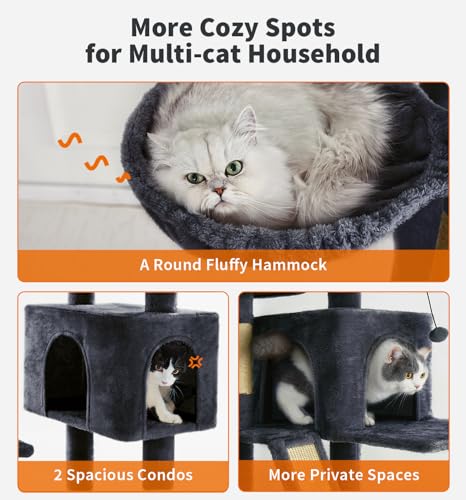 Made4Pets Tall Cat Tree, 80" Cat Tree Tower for Indoor Cats Large Adult, Modern Cat Tower with Scratching Post, Cozy Hammock, 3 Perches and 2 Condos, Sturdy and Fluffy, Dark Gray - color: Dark Gray