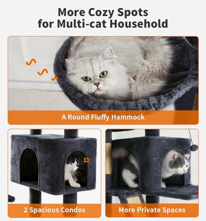Made4Pets Tall Cat Tree, 80" Cat Tree Tower for Indoor Cats Large Adult, Modern Cat Tower with Scratching Post, Cozy Hammock, 3 Perches and 2 Condos, Sturdy and Fluffy, Dark Gray - color: Dark Gray