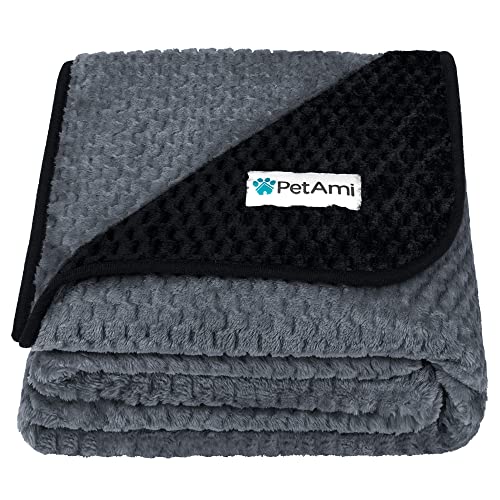 PetAmi Waterproof Dog Blanket, Leakproof XL Pet Blanket for Large Dogs, Furniture Sofa Couch Cover Protector, Fleece Cat Throw Bed Crate Kennel, Reversible Washable Soft Plush, Twin 60x80 Black Gray - color: Black/Gray, size: X-large (60x80)