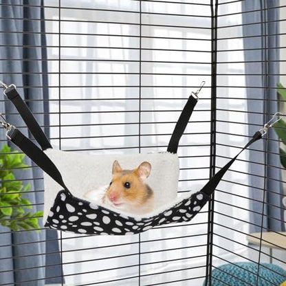 2 Pack Small Animal Hammock Soft Fleece Sleeping Bed for Mice Rat Chinchilla Guinea Pig Ferret Kitten Cat Rabbit (S: 10.6x10.6inch, Black White Dot) - size: S 10.2" x 10.2"