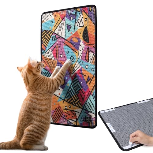 The Cat Ladies Scratching Poster - Wall Scratcher Pads - Scratch Mat Art Print for Indoor Cats - Furniture, Couch, and Carpet Protector - Wall Mounted or Floor Sisal Scratchers - color: Colorful