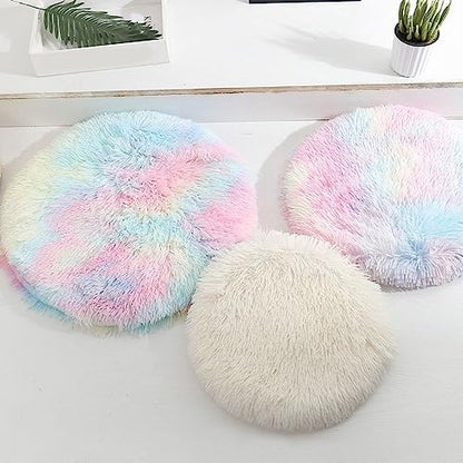 Calming Dog Cat Bed Cat Cushion Cat Mat Long Plush Round Sleeping Bed for Small Medium Kitten Puppy,15.74"/19.68"/23.62"(60cm/23.62inch,Apricot) - color: Apricot, size: 60cm/23.62inch