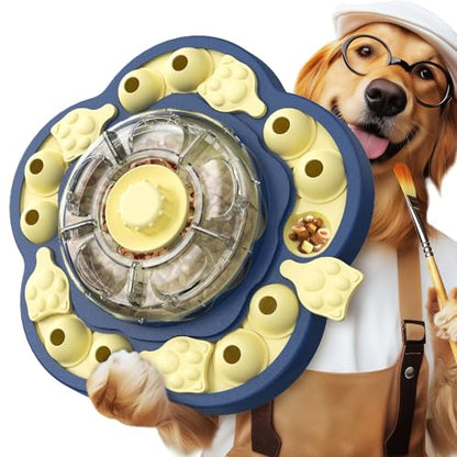 Dog Puzzle Toy, 3 Levels of Step-by-Step Challenge, Spin to Release Treat Dispenser, Slow Feeder & Mental Stimulation Enrichment Toy for Small Medium Large Dogs - color: Sunflower Blue