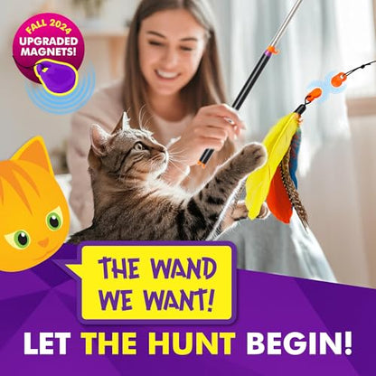 Cat Amazing Snatch - Magnetic Cat Wand Toy! Telescoping, Durable Feather Toy for Cats - Fishing Pole & Teaser Wand String Stick - Cats Can Really Catch! - style: Snatch Wand