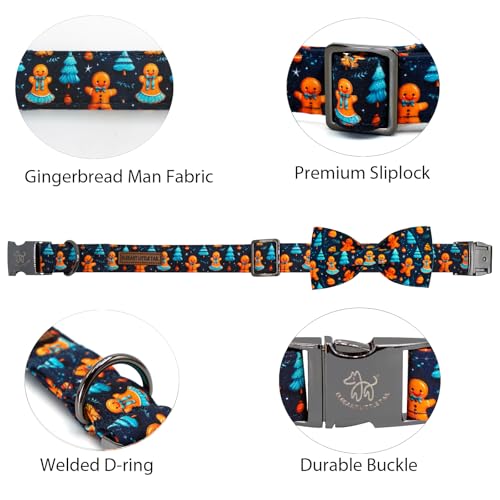 Elegant little tail Christmas Dog Collar, Blue Gingerbread Man Pet Collars Bow Red Metal Buckle Collar Puppy Girl Boy Holiday Cotton Soft Bowtie Adjustable Dog Collar for X-Small Dogs - color: Blue Gingerbread man, size: X-Small (Pack of 1)