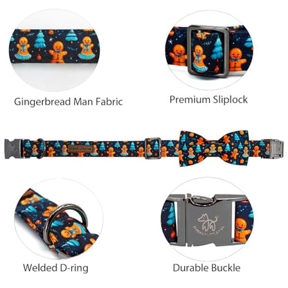 Elegant little tail Christmas Dog Collar, Blue Gingerbread Man Pet Collars Bow Red Metal Buckle Collar Puppy Girl Boy Holiday Cotton Soft Bowtie Adjustable Dog Collar for X-Small Dogs - color: Blue Gingerbread man, size: X-Small (Pack of 1)