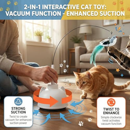 2 in 1 Electric Cat Wand Toy Interactive Cat Toys for Indoor Cats 360° Flying Bird Cat Toy, 2-Speed Fly Cat Chase Toy Automatic Cats Toys with Self ON/Off Suction Cup Electric Cat Teaser Wand - style: Electric Wand-White