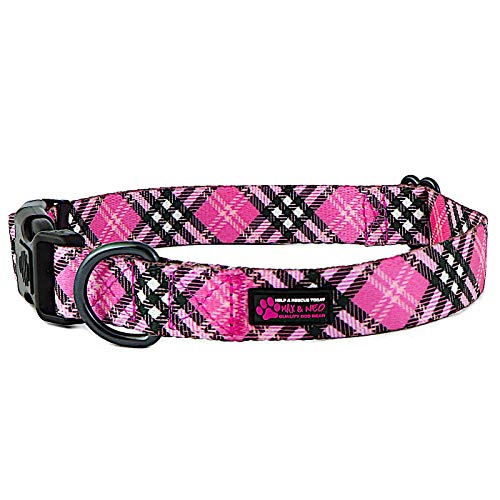 Max and Neo Plaid Pattern NEO Dog Collar - We Donate a Collar to a Dog Rescue for Every Collar Sold (Pink, Small) - color: Pink Plaid, size: Small