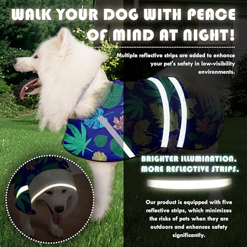 Dog Raincoat, Adjustable Rain Jacket with Hooded Double Layer for Large Medium Small Dogs Puppies, Lightweight Waterproof Rain Coat Poncho with Reflective Stripe Leaf Blue,M - color: Leaf Blue, size: Medium