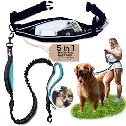 Bond - Blue Dog Running Leash Hands Free with Pouch, Hands Free Leash for Large Dogs, Pet Lead Running Belt for Walking & Canicross Belt, Includes Waist Jogging Fanny Pack & Pet Car Seat Belt Safety - color: Blue