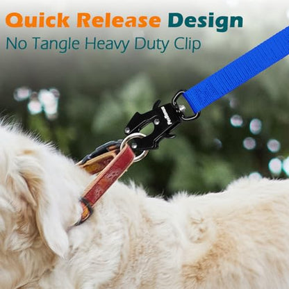 Heavy Duty Tactical Dog Leash, 5 FT Bungee Shock Absorption Leash with 2 Padded Handles, Quick Release Metal Clip, Car Seatbelt, No Pull Training Lead for Large Medium Dogs（Blue） - color: Blue