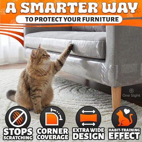 Double Sided Cat Tape for Furniture 4" X 30 Yards – PVC Couch, Carpet and Door Protection with Easy Peel Arrow Marker, Wide Clear Sticky Adhesive Cat Scratch Furniture Protector – Easy to Install
