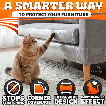 Double Sided Cat Tape for Furniture 4" X 30 Yards – PVC Couch, Carpet and Door Protection with Easy Peel Arrow Marker, Wide Clear Sticky Adhesive Cat Scratch Furniture Protector – Easy to Install