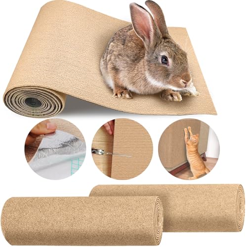 Pacify Rabbit Scratching Pad 12 Inch X 9.84 ft Self Adhesive Bunny Scratch Mats, Cuttable Rabbit Nail Scratch Pad Bedding Rug for Small Animal Biting and Cage Flooring